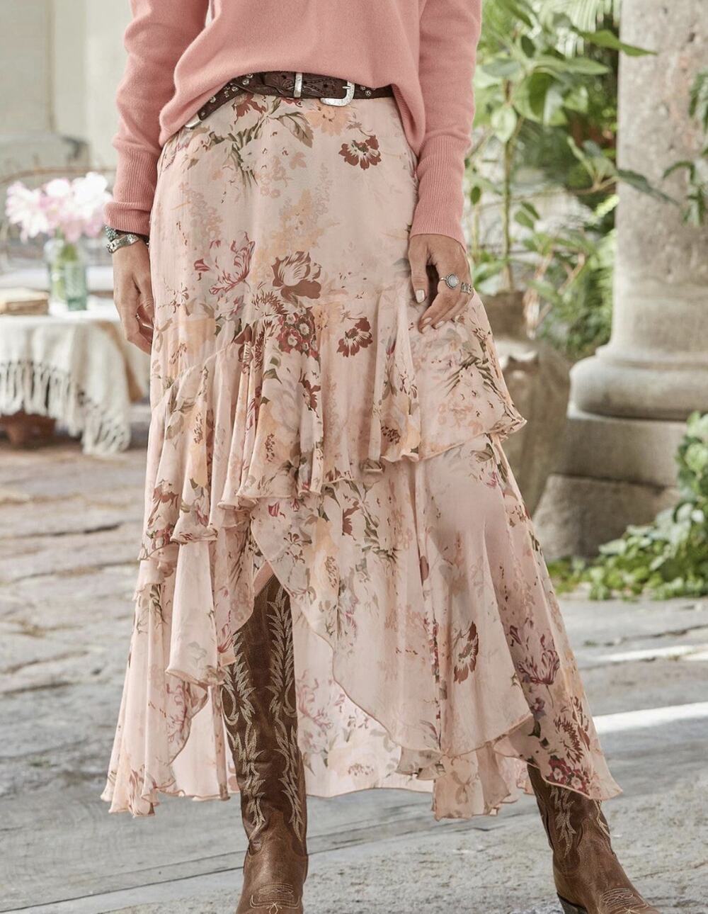 Sundance Versailles Bloom Skirt Womens M Pink Asymmetrical Romantic Hi Lo Hem